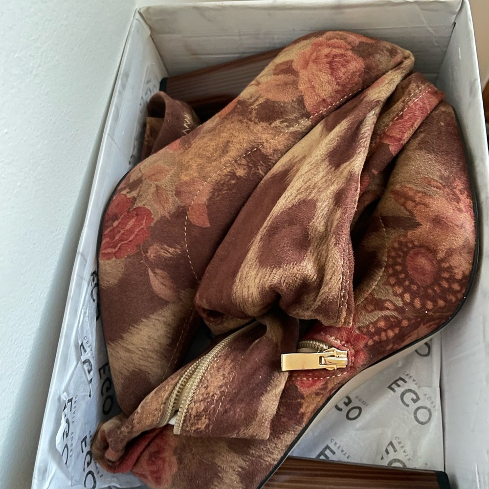 EGO Floral Heeled Boots - Brown and Red